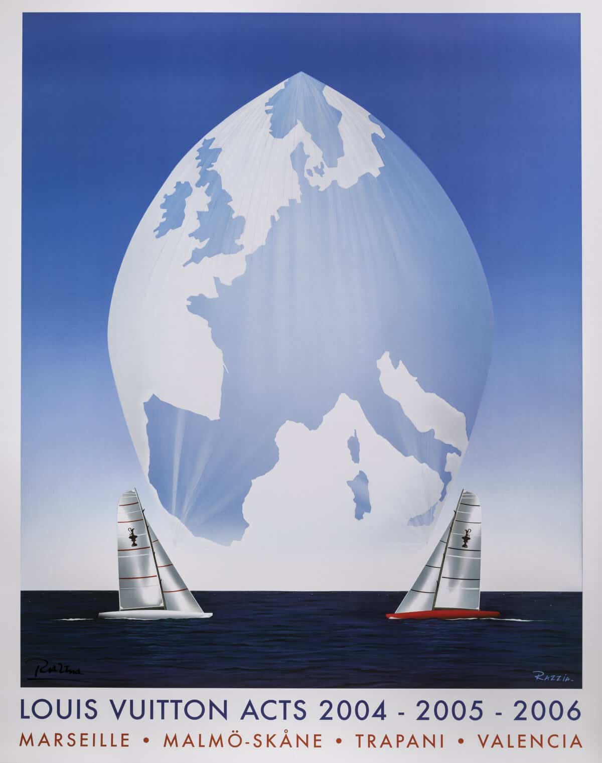 Affiche Originale, Razzia, Louis Vuitton Acts, Voilier, Régate, Voile, Course, Globe, Mer, Marseille, Malmö, Trapani, Valence, 2006