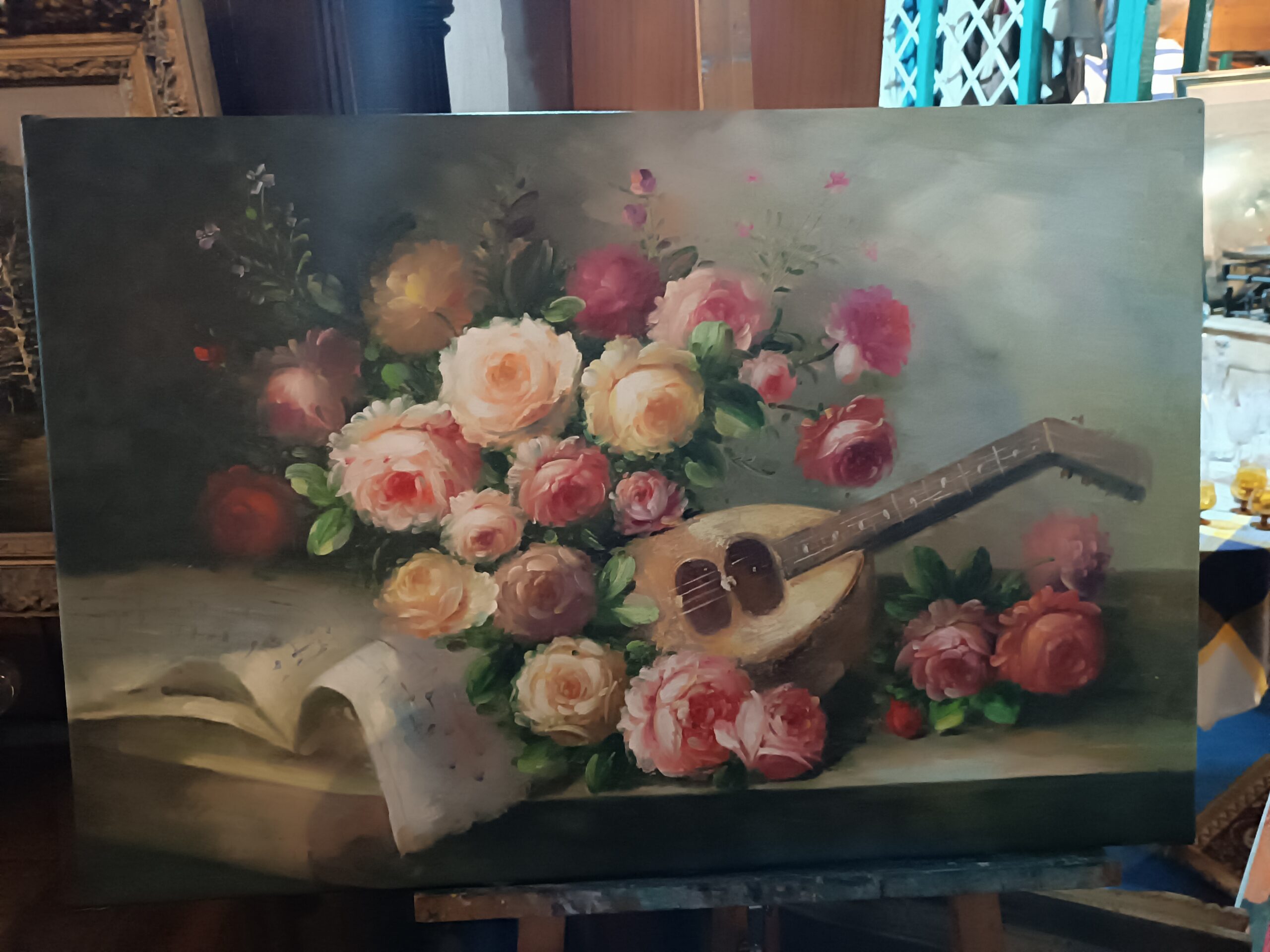 Tableau Bouquet de Roses Huile sur Toile Epoque XXème – Image 2