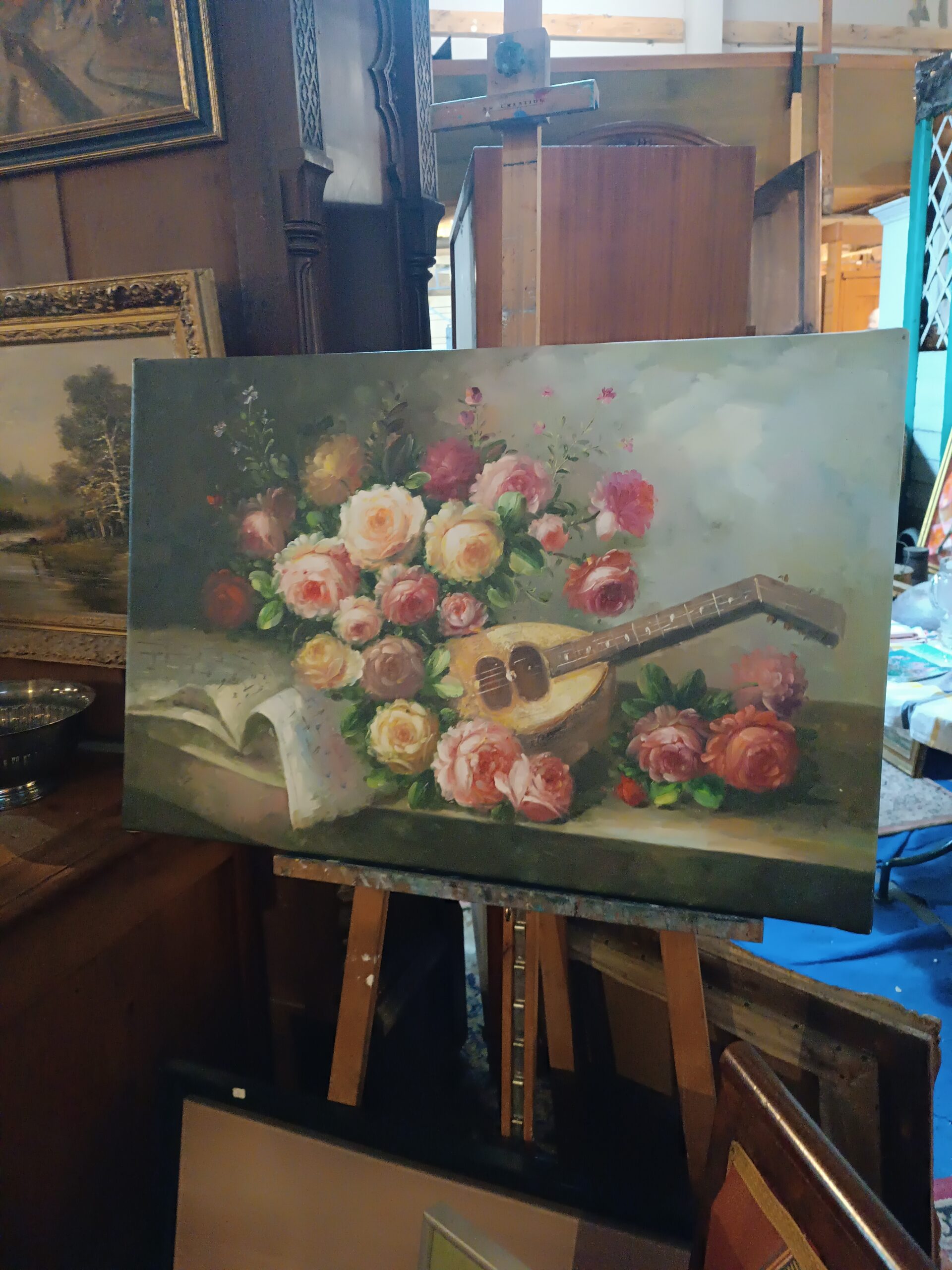 Tableau Bouquet de Roses Huile sur Toile Epoque XXème – Image 4