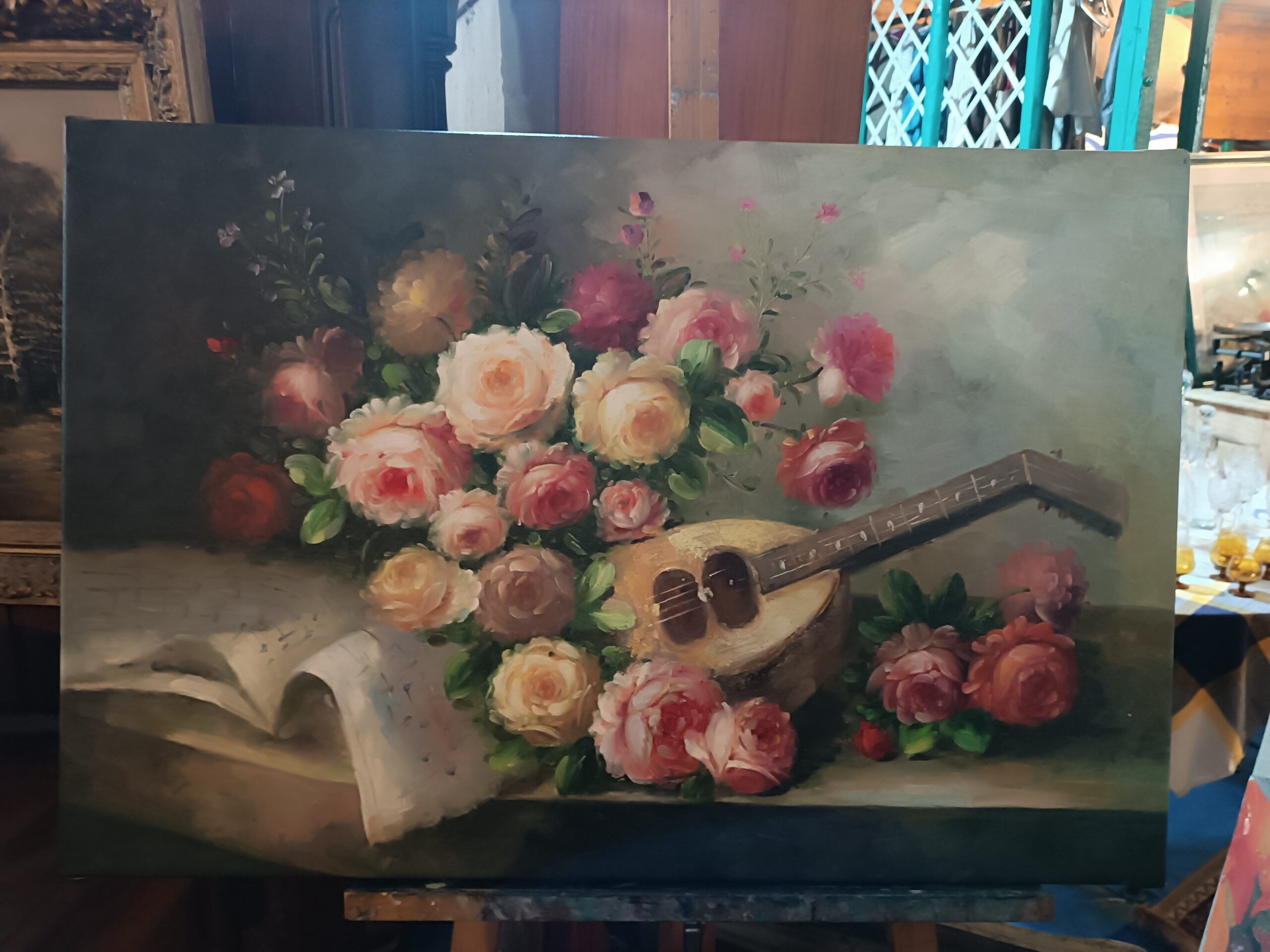 Tableau Bouquet de Roses Huile sur Toile Epoque XXème – Image 5